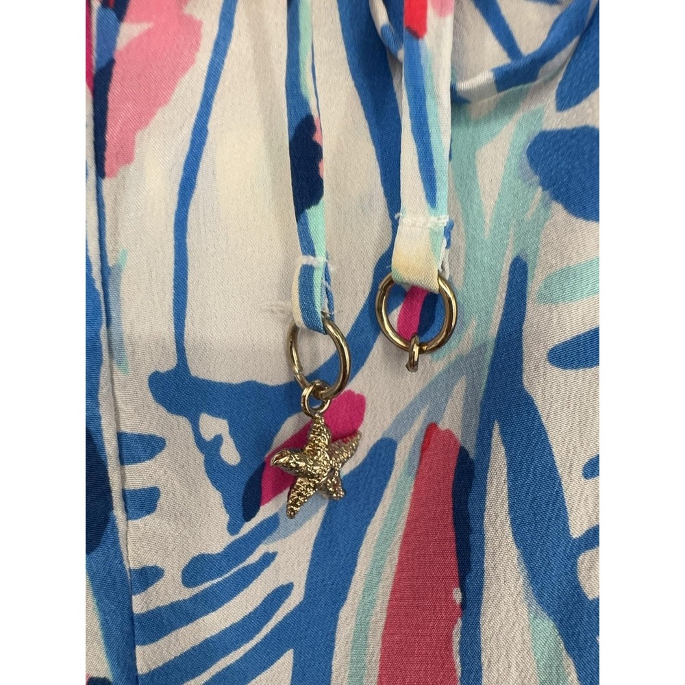 Lilly Pulitzer Top Womens S Blue Pink Halter Silk Square Neck Strappy Tropical - Picture 8 of 10